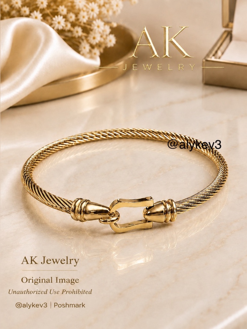 💎Luxury Twisted Cable Bracelet – Gold Tone with Hook Clasp - AK Jewelry™